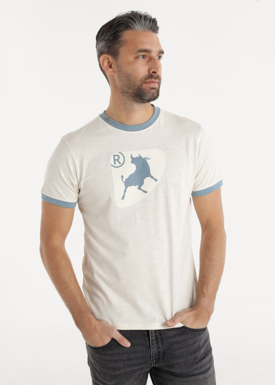 T-shirt manches courtes et col rond avec graphique taureau contrasté | Beige