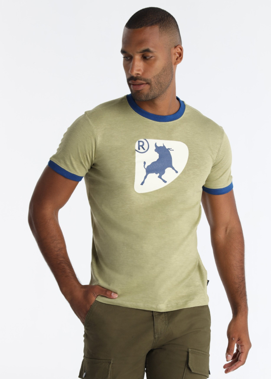 T-shirt manches courtes et col rond avec graphique taureau contrasté | Vert