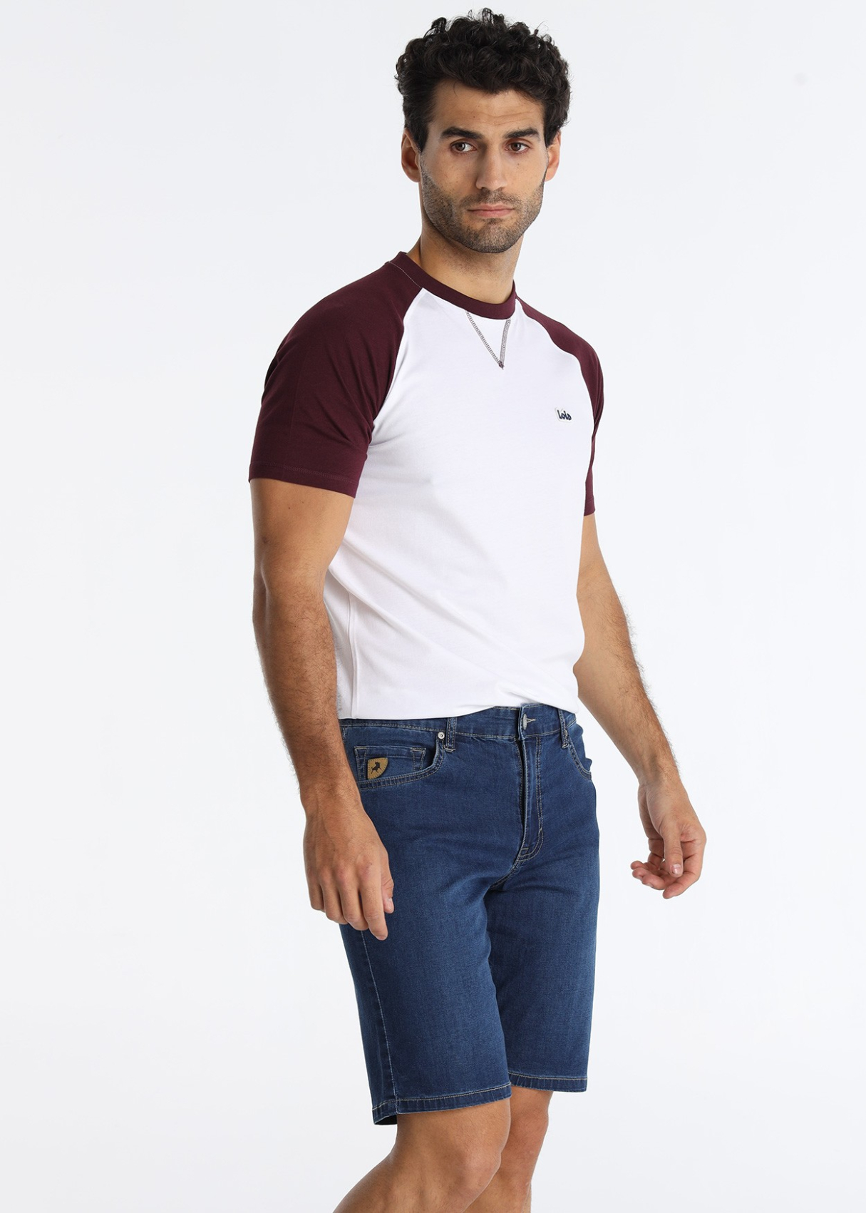 Bermuda en jean slim bleu foncé avec taille élastique | Tailles en pouces