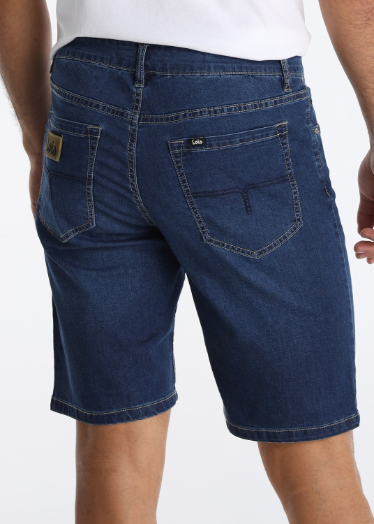 Bermuda en jean slim bleu foncé avec taille élastique | Tailles en pouces