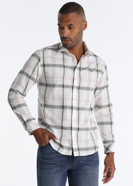 Chemise à carreaux en lin et coton mélangé | Imprimé