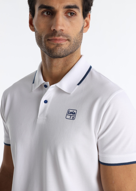 Polo blanc en piqué avec détails rayés au col | Blanc