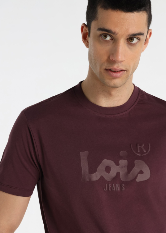 T-shirt blanc basique en coton pour homme | Col rond | Coupe ajustée | Logo Lois Jeans gris imprimé