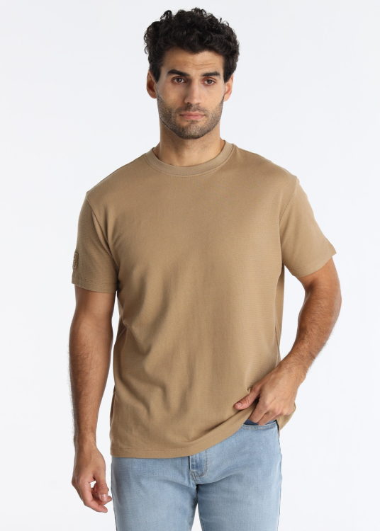 T-shirt beige à texture jacquard et broderie 3D | Brun