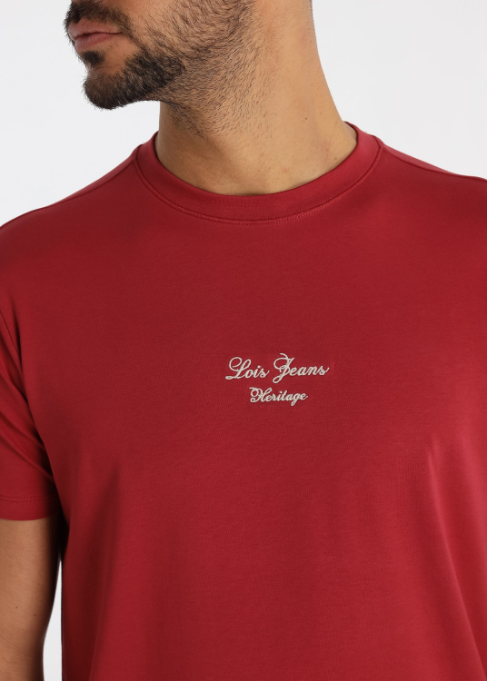 T-shirt stretch coupe slim avec broderie poitrine, blanc | Grenat