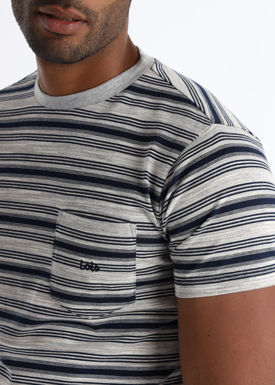 T-shirt à rayures horizontales avec poche avant | Bleu