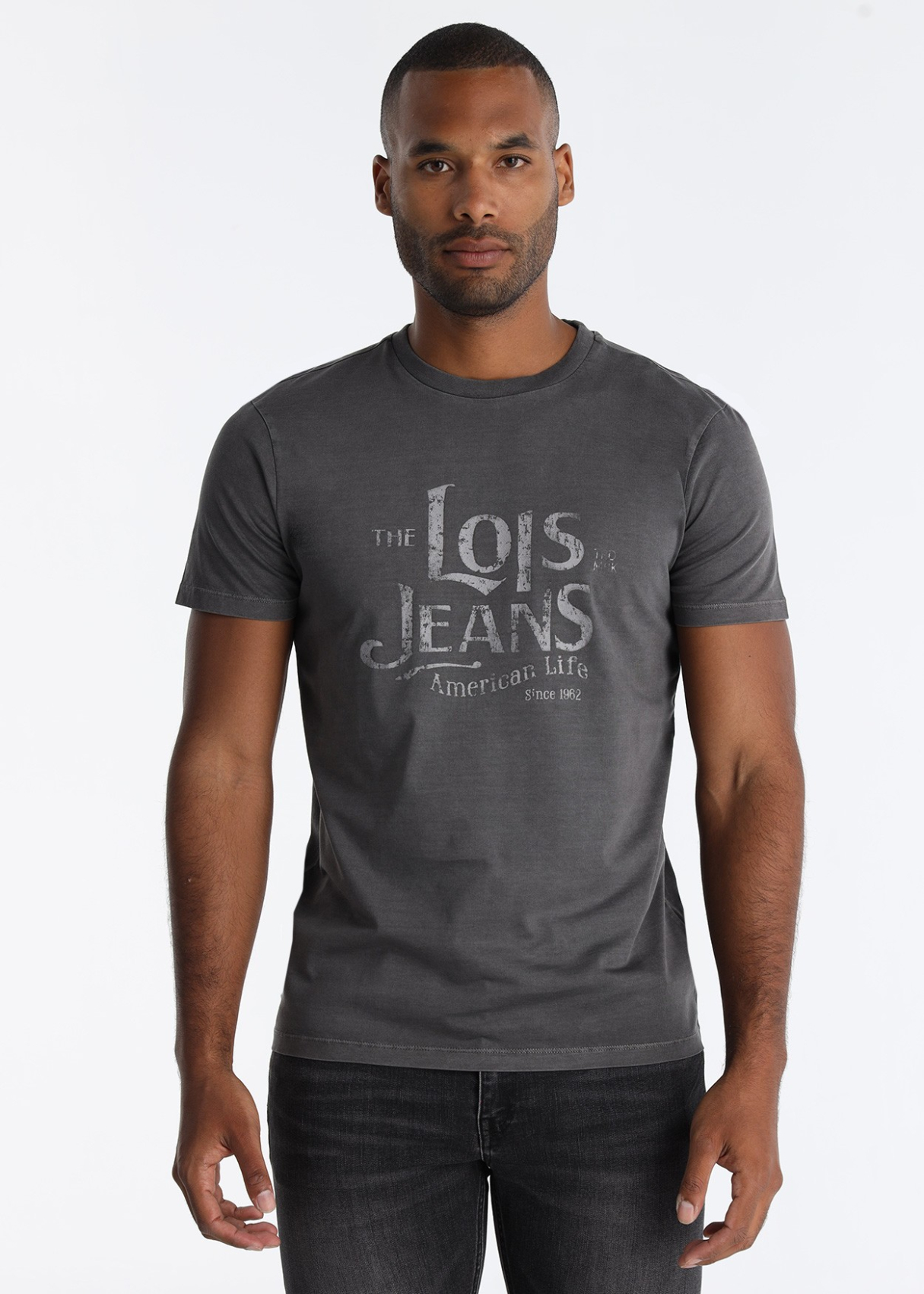 T-shirt graphique American Live sur fond gris chiné