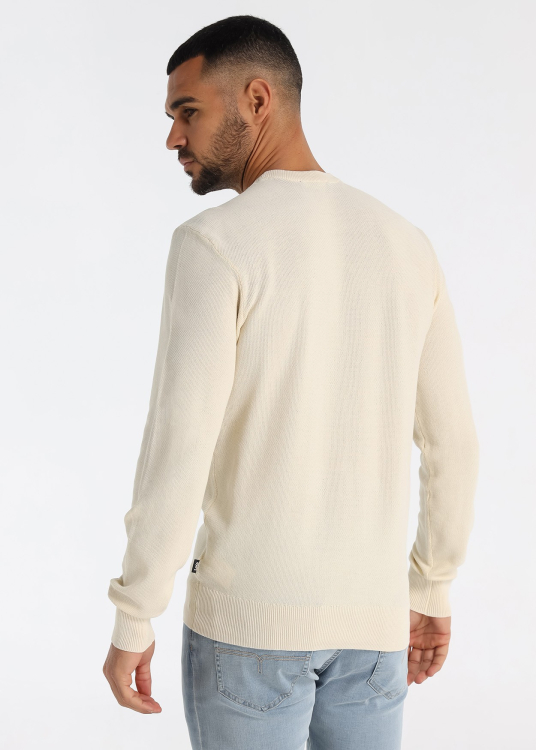 Pull en maille de coton beige avec logo brodé | Beige
