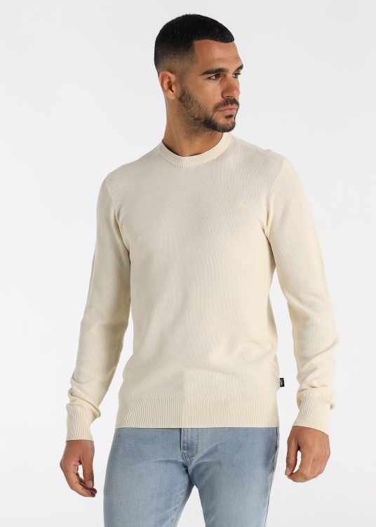 Pull en maille de coton beige avec logo brodé | Beige