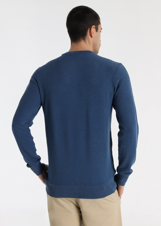 Pull en maille de coton beige avec logo brodé | Bleu