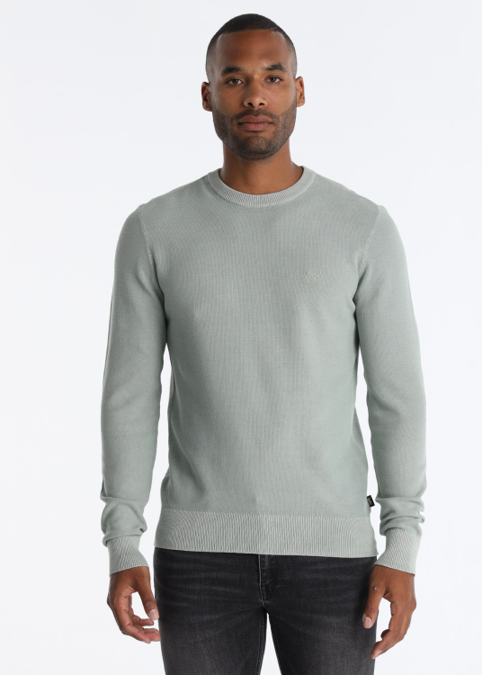 Pull en maille de coton beige avec logo brodé | Vert