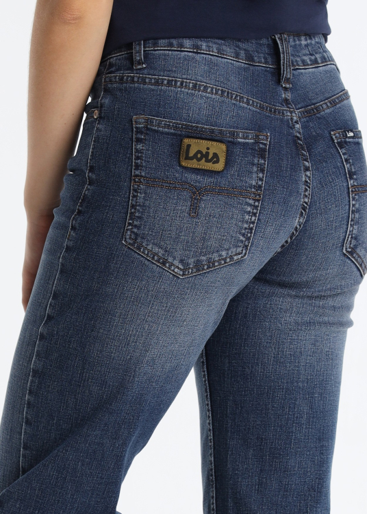 Jean droit court en denim bleu foncé avec taille élastique | Tailles en pouces