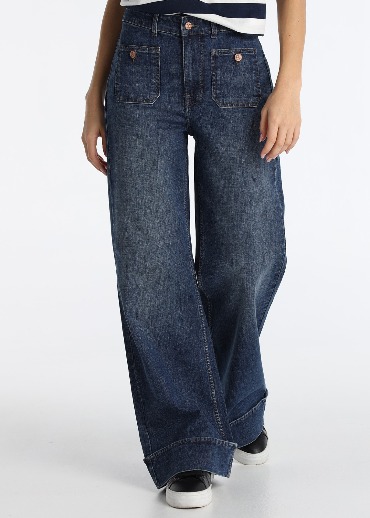 Jean taille mi-haute à jambes larges, bleu foncé | Tailles en pouces