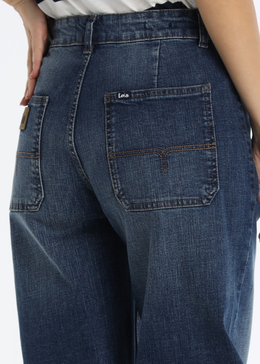 Jean taille mi-haute à jambes larges, bleu foncé | Tailles en pouces