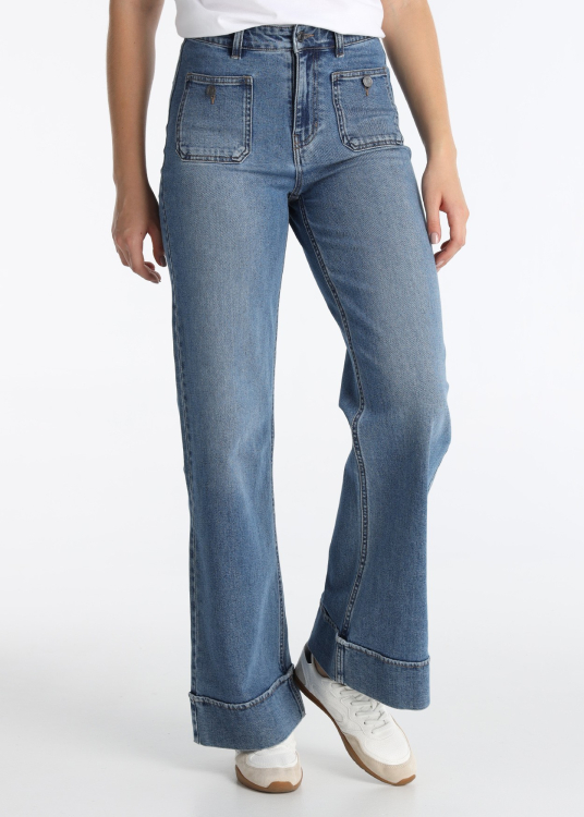 Jeans à jambes larges avec poches plaquées style nautique | Tailles en pouces | Bleu