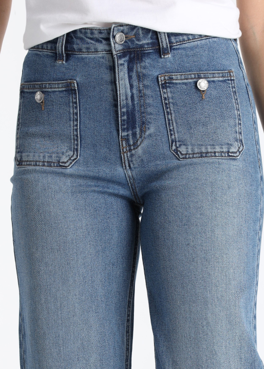 Jeans à jambes larges avec poches plaquées style nautique | Tailles en pouces | Bleu