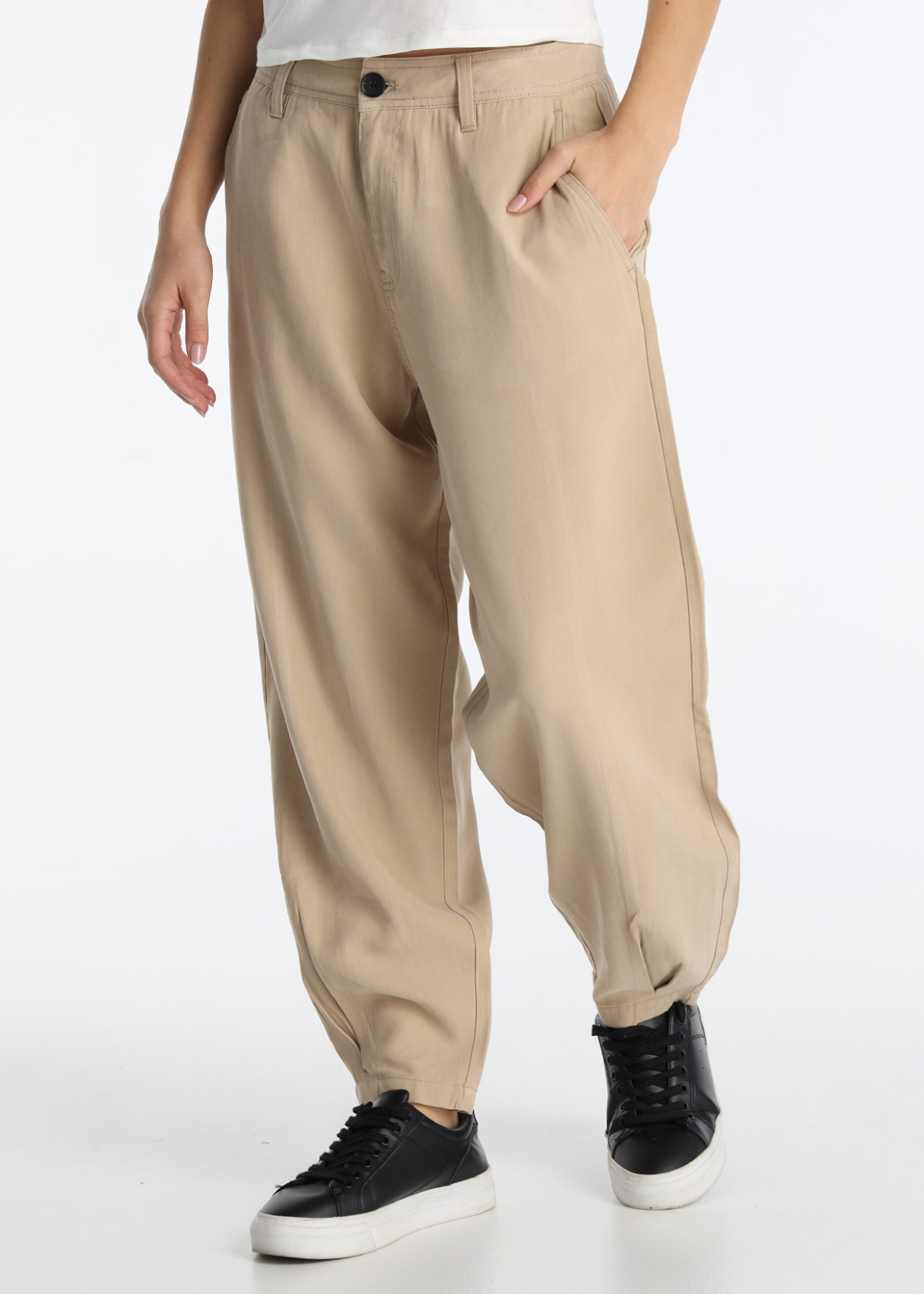 Pantalon fluide en viscose avec détail plissé à l'ourlet | Tailles en pouces