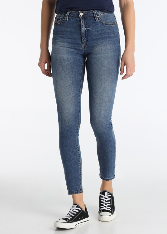 Jean skinny délavé moyen à la cheville | Tailles en pouces | Bleu
