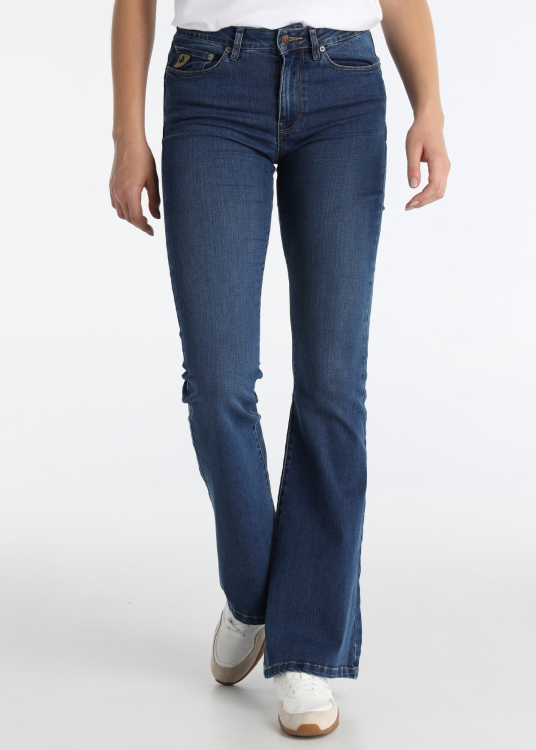 Jean évasé push-up en mélange Tencel bleu moyen | Tailles en pouces | Bleu