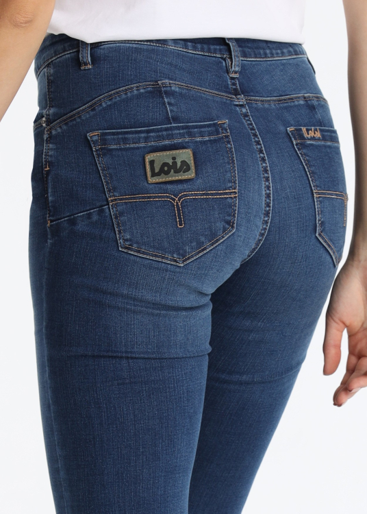 Jean évasé push-up en mélange Tencel bleu moyen | Tailles en pouces | Bleu