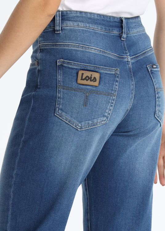 Jean taille mi-haute coupe mom, bleu foncé délavé | Tailles en pouces