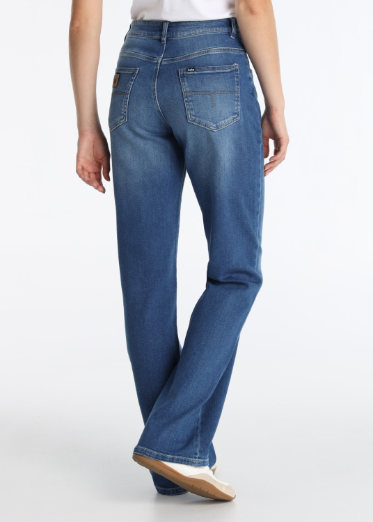 Jean taille mi-haute coupe mom, bleu foncé délavé | Tailles en pouces
