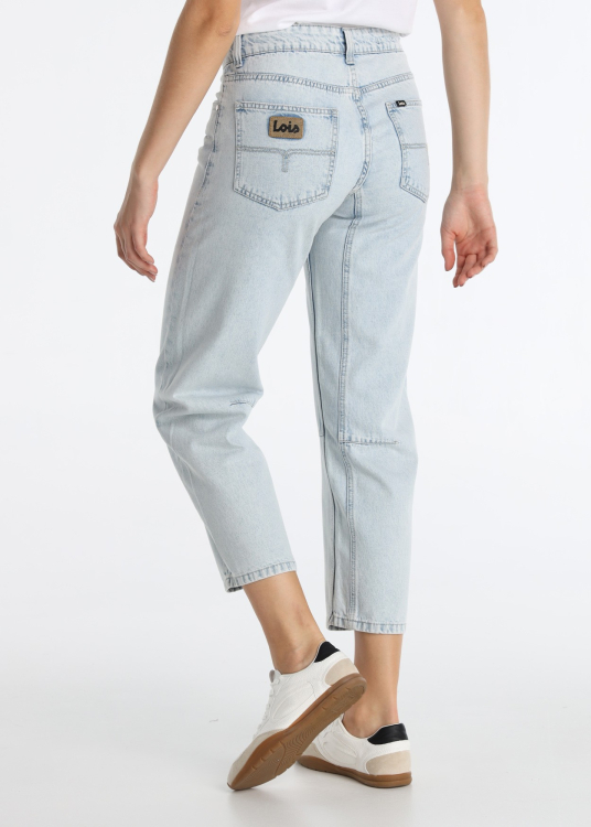 Jean taille haute coupe tonneau avec empiècements | Tailles en pouces | Bleu