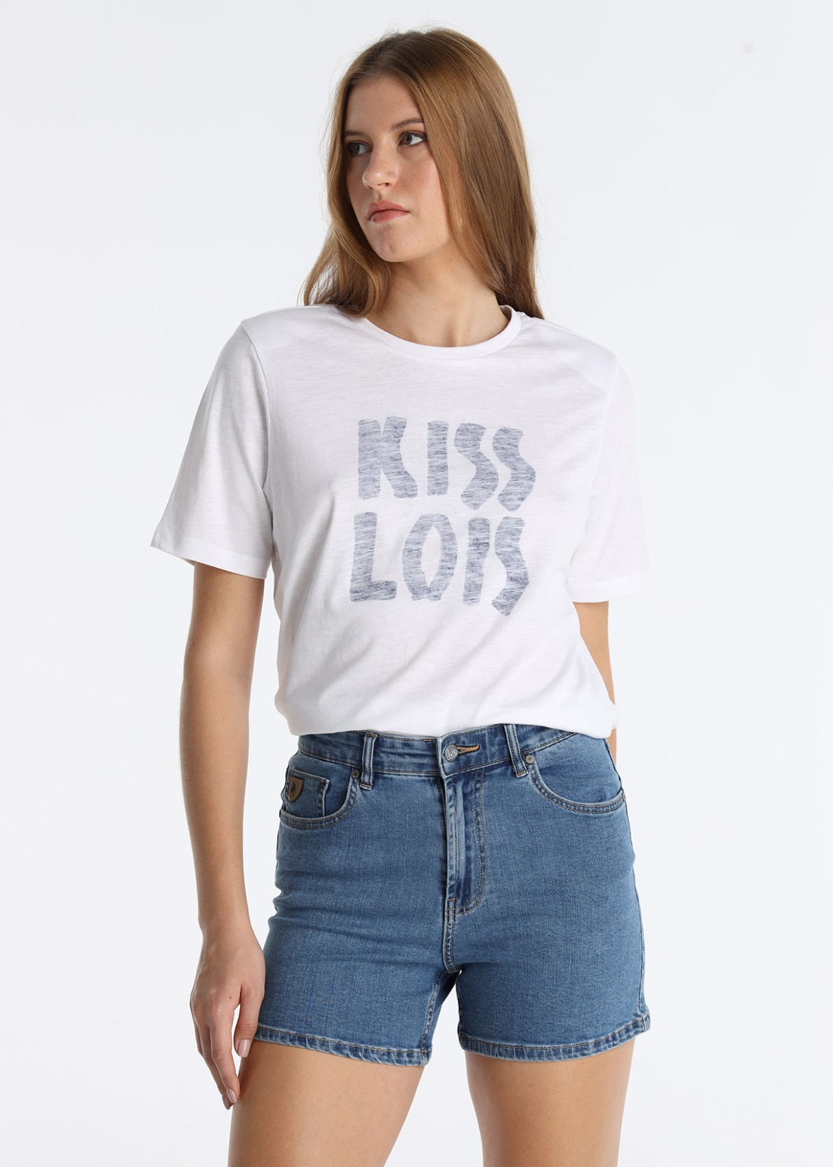 Short en jean taille haute à double délavage | Tailles en pouces