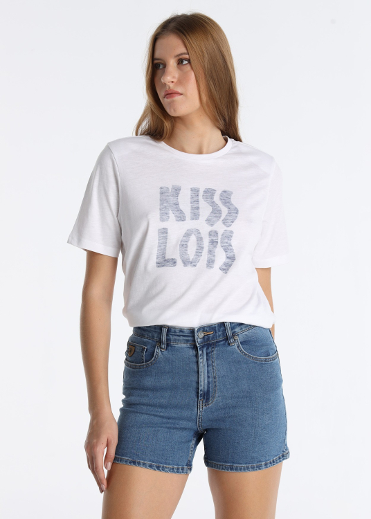 Short en jean taille haute à double délavage | Tailles en pouces | Bleu