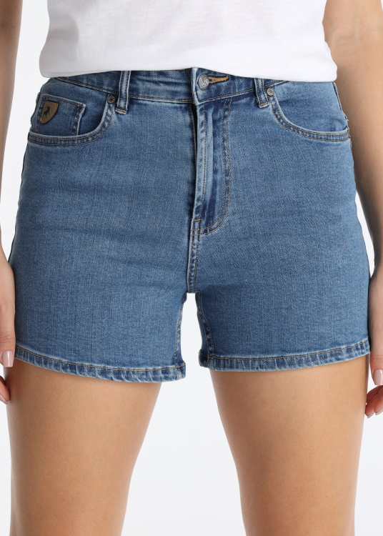 Short en jean taille haute à double délavage | Tailles en pouces | Bleu