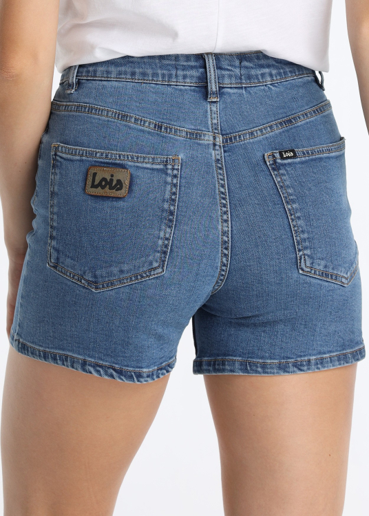 Short en jean taille haute à double délavage | Tailles en pouces