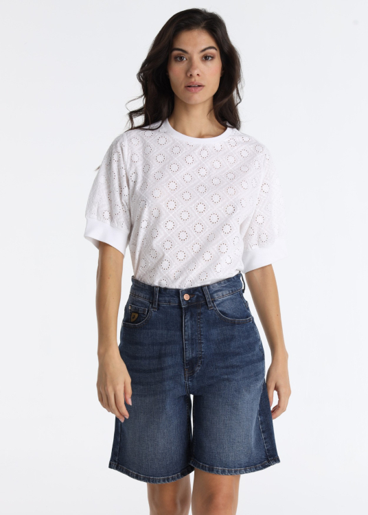 Short en jean bleu foncé coupe décontractée taille haute | Tailles en pouces | Bleu