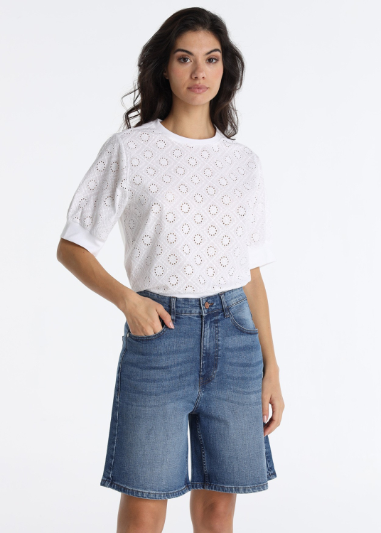 Short en jean bleu foncé coupe décontractée taille haute | Tailles en pouces