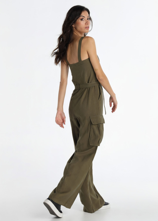 Combinaison bustier à poches multiples en tissu fluide | Vert