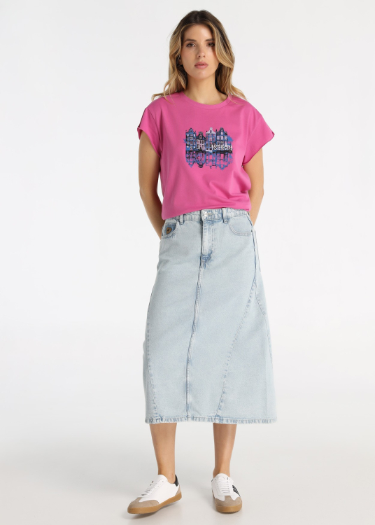 Jupe longue en jean à empiècements structurés | Bleu