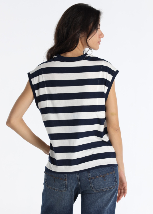 T-shirt rayé avec broderie exclusive au point de chaînette