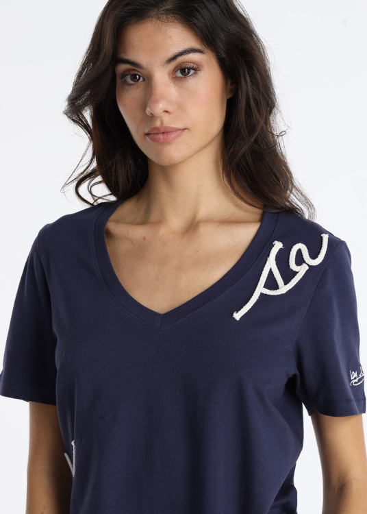 T-shirt col V avec cordon de serrage bleu marine | Bleu