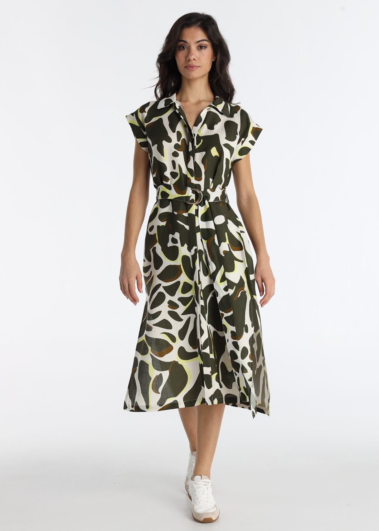 Robe-chemise longue à imprimé animal