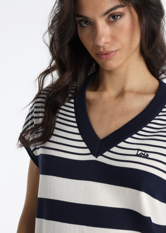 Robe midi à rayures irrégulières en tissu fluide