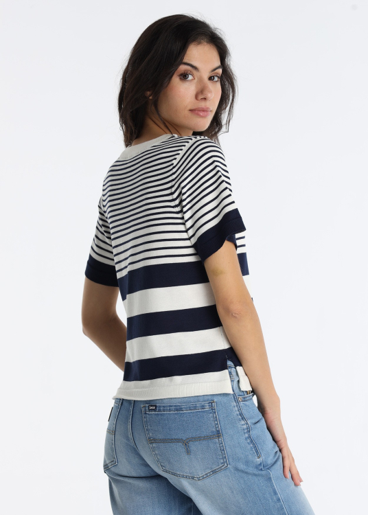 T-shirt à manches courtes à rayures irrégulières bleues | Bleu