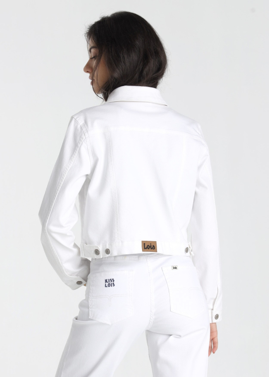 Veste en jean avec motif aquarelle sur la poche | Blanc