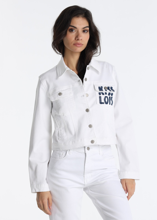 Veste en jean avec motif aquarelle sur la poche