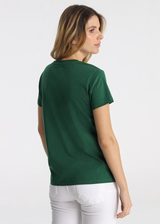 T-shirt basique à manches courtes et col rond | Vert foncé