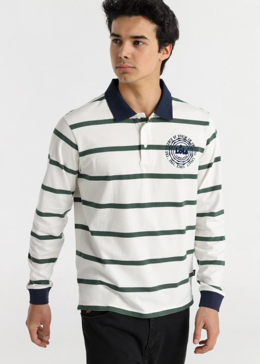 Polo homme à manches longues Lois Jeans avec rayures contrastantes au col · style contemporain | Imprimé