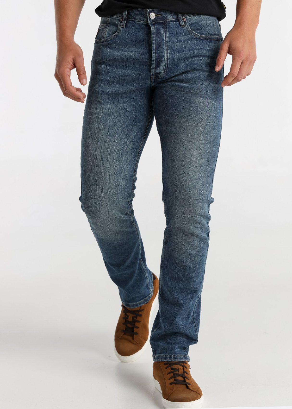 Jean homme bleu moyen délavé vintage · Style décontracté | Tailles en pouces