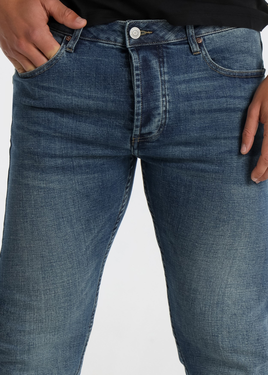 Jean homme bleu moyen délavé vintage · Style décontracté | Tailles en pouces