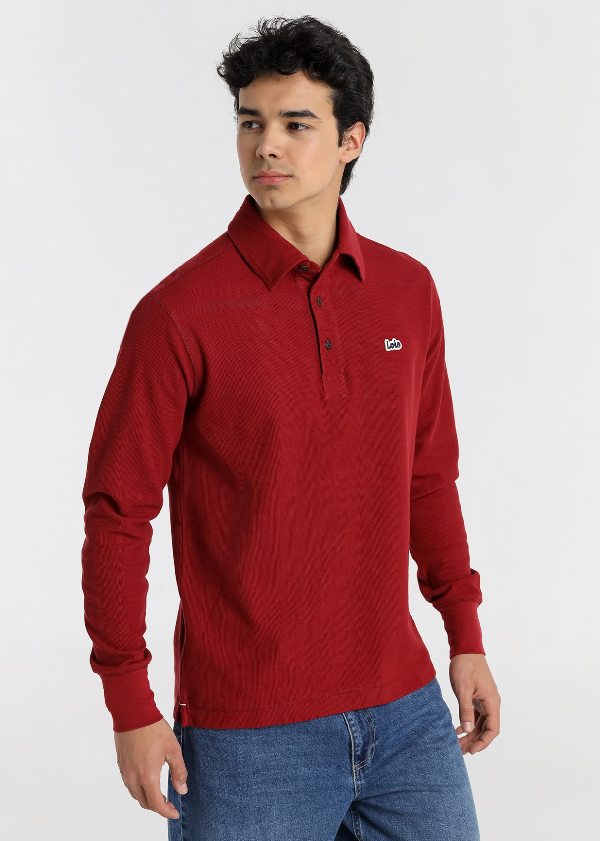 Polo homme Lois Jeans jacquard à manches longues avec étiquette logo - design contemporain