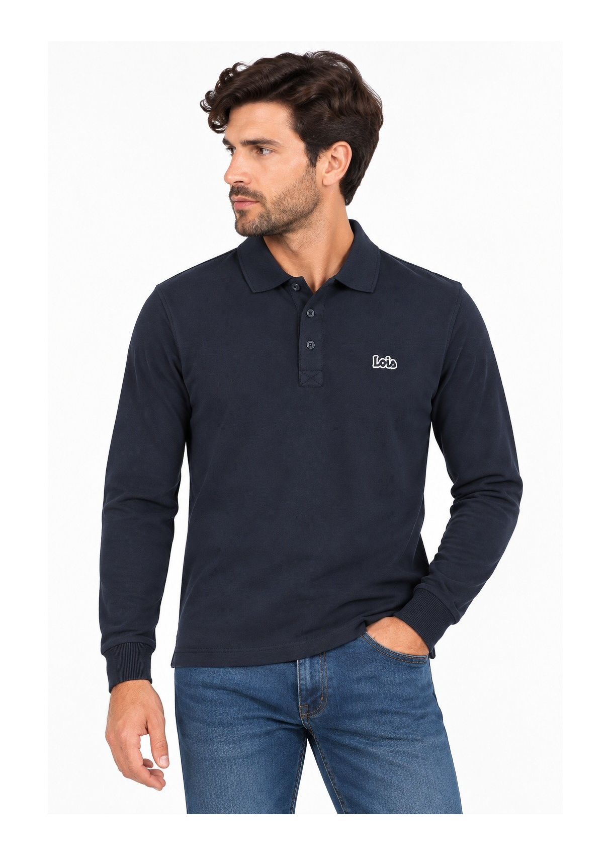 Polo homme Lois Jeans jacquard à manches longues avec étiquette logo - design contemporain