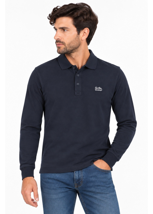 Polo homme Lois Jeans jacquard à manches longues avec étiquette logo - design contemporain | Bleu foncé
