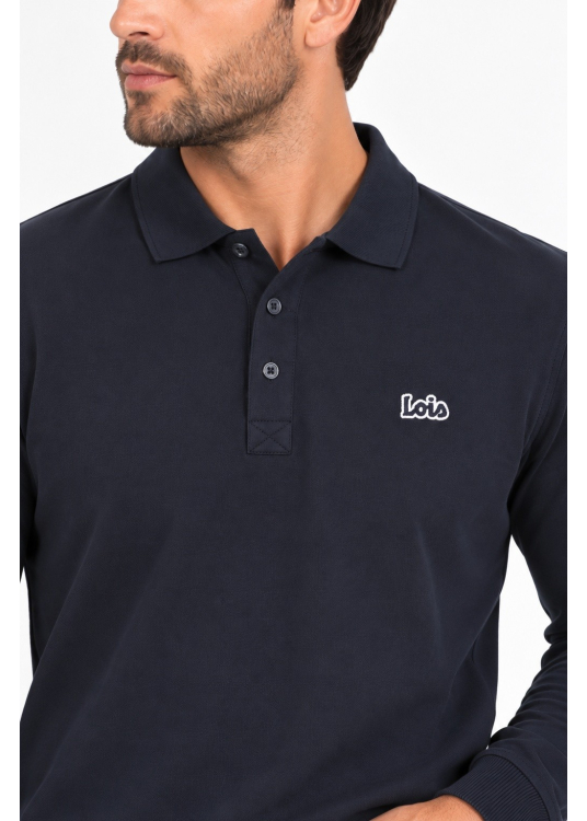 Polo homme Lois Jeans jacquard à manches longues avec étiquette logo - design contemporain
